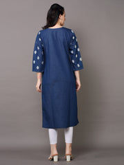 Denim Printed allover butta Round V Neck Kurta