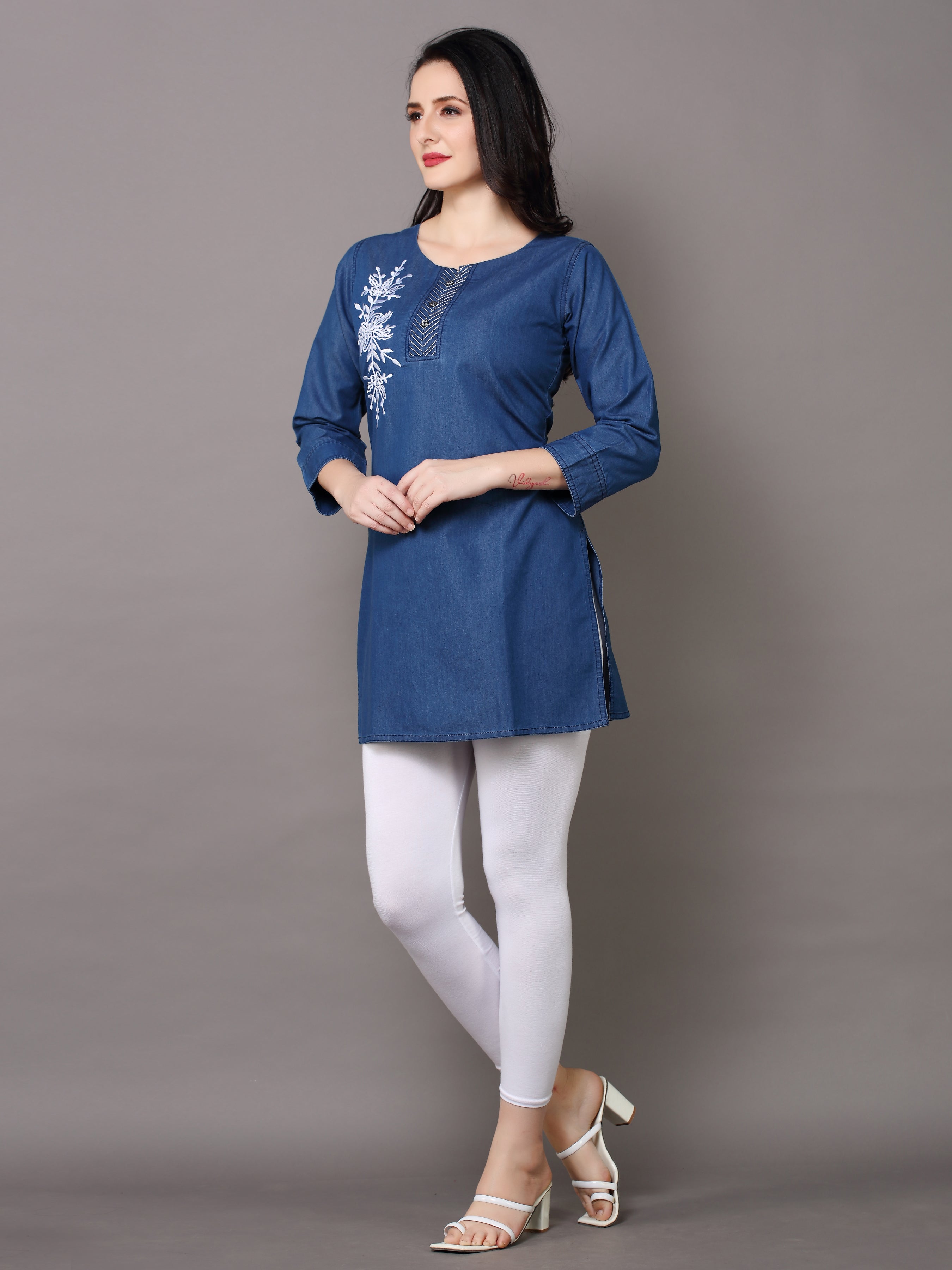 Denim Embroidered Kurti