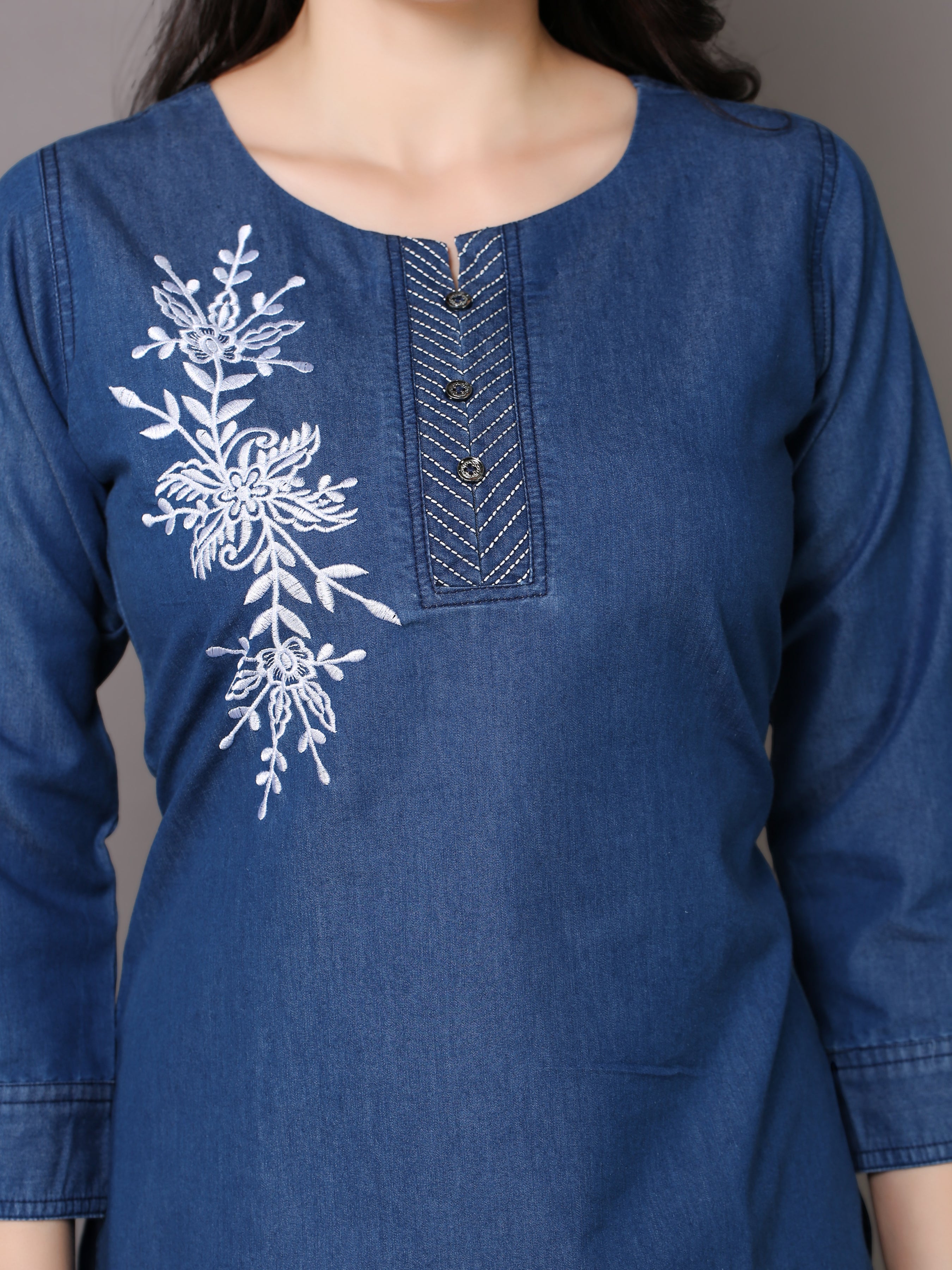 Denim Embroidered Kurti