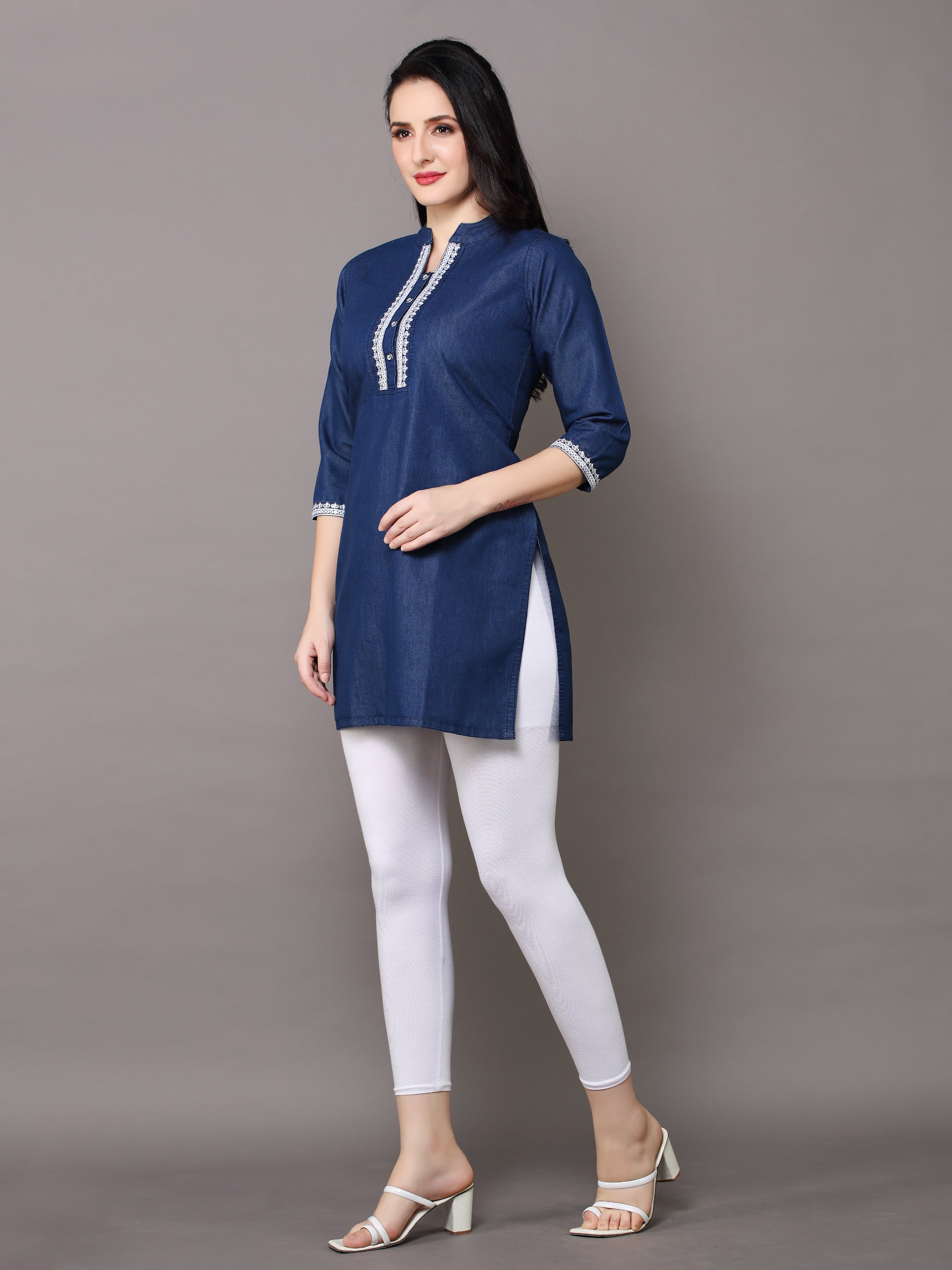 Denim Embroidered Kurti