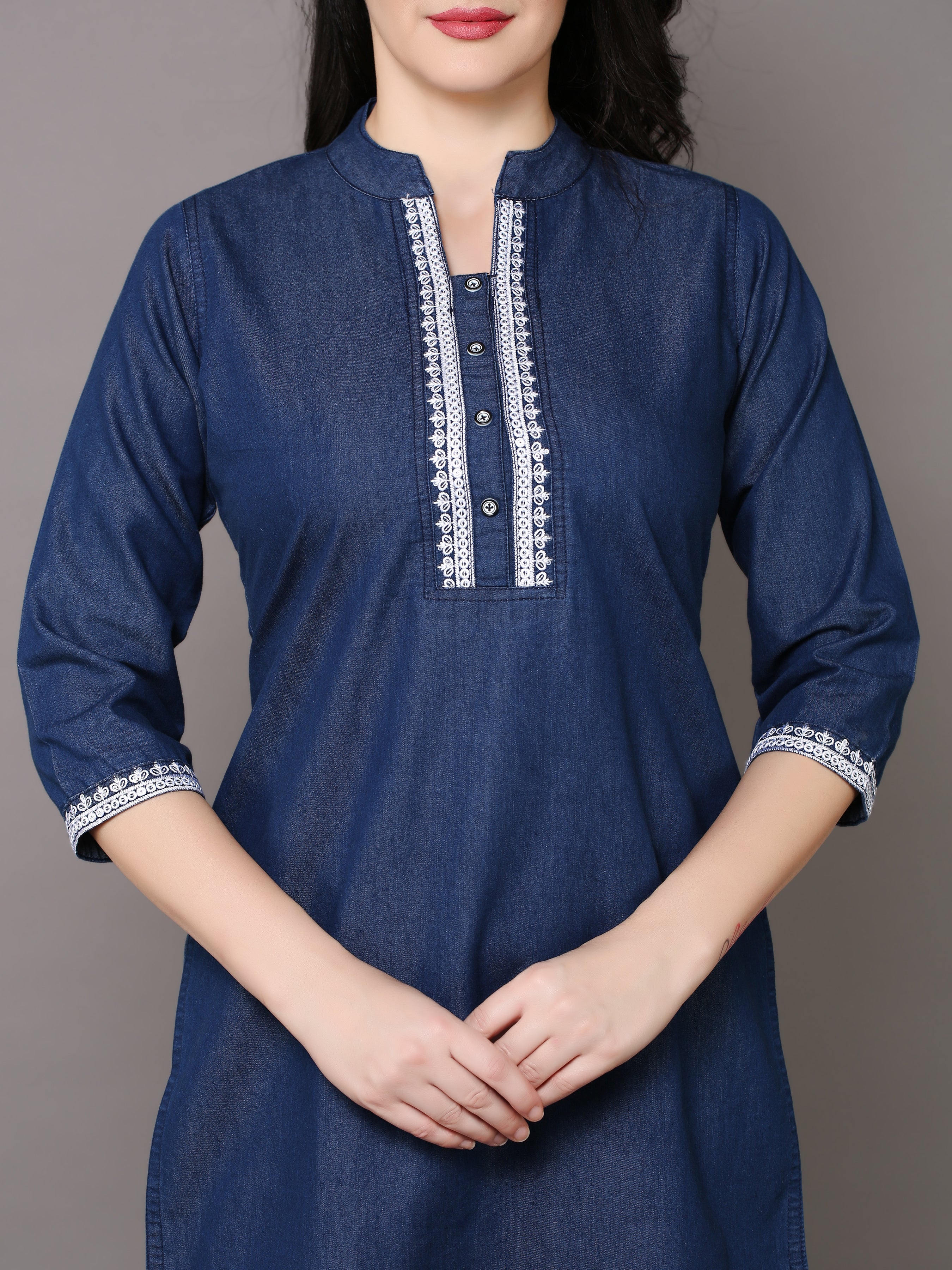 Denim Embroidered Kurti