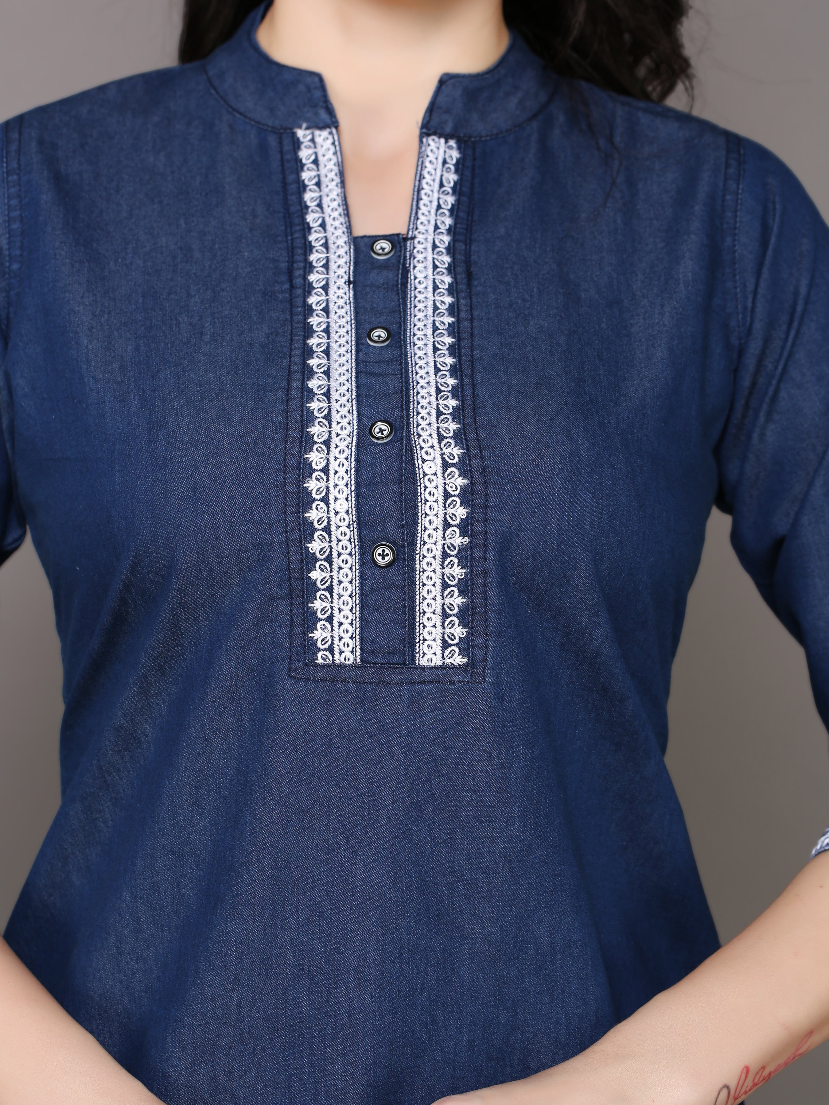 Denim Embroidered Kurti