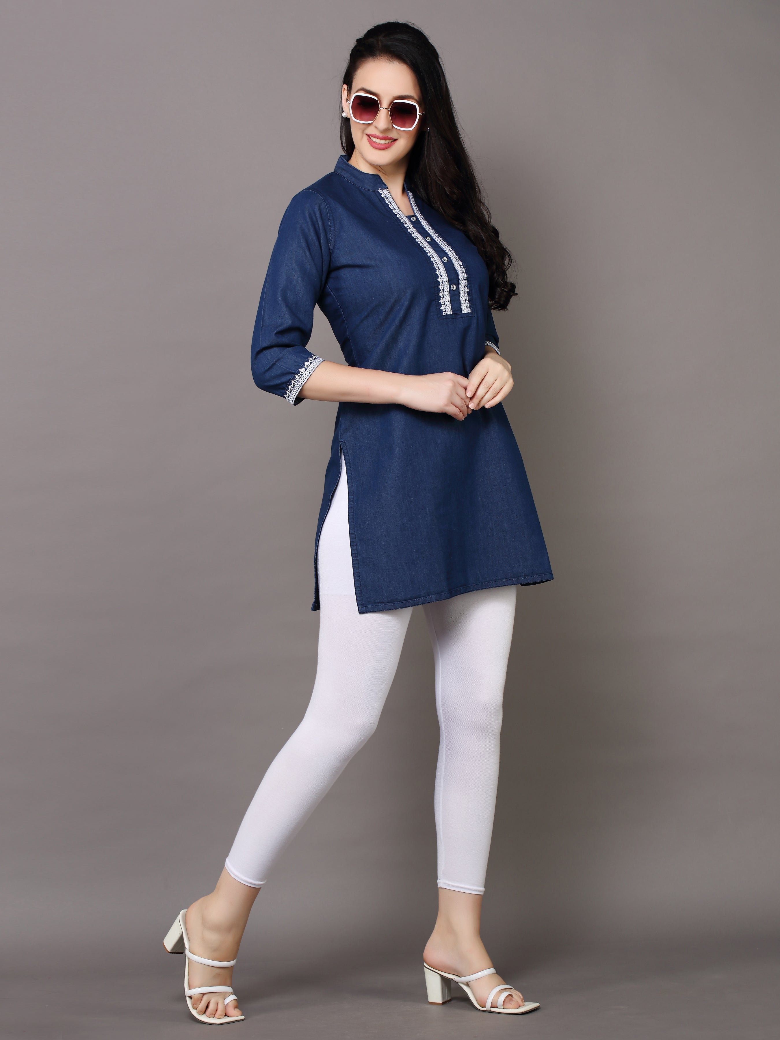 Denim Embroidered Kurti
