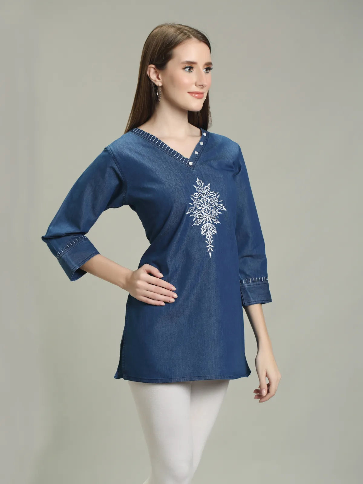 Denim Embroidered Kurti