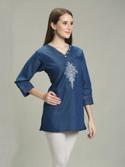 Denim Embroidered Kurti
