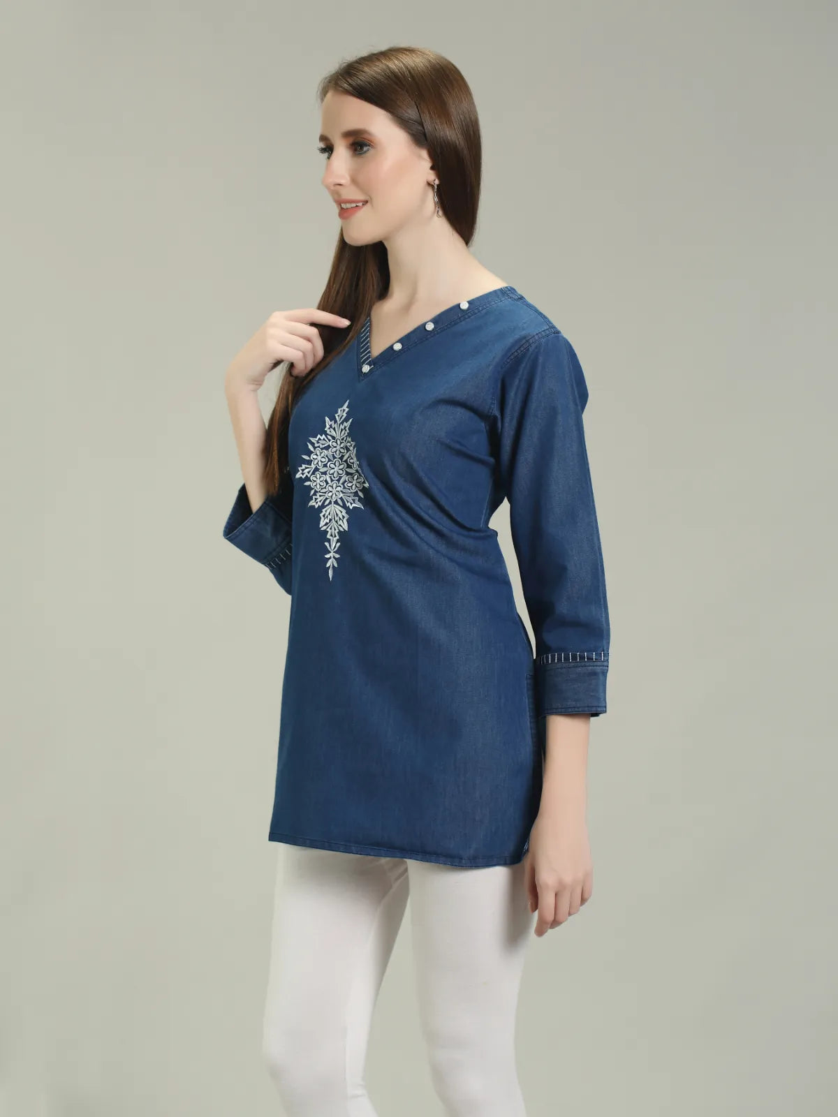 Denim Embroidered Kurti