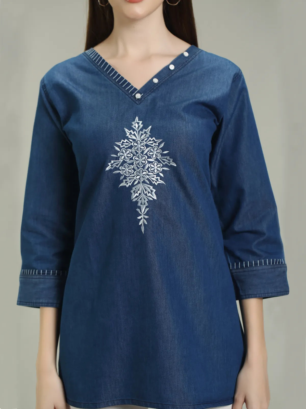 Denim Embroidered Kurti