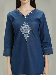 Denim Embroidered Kurti