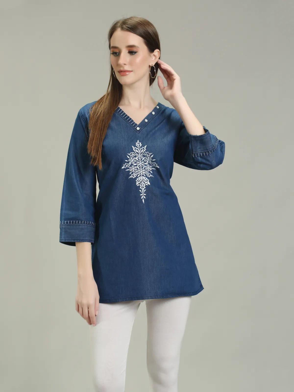 Denim Embroidered Kurti