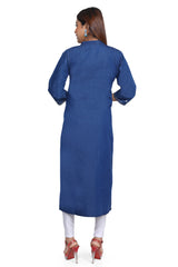 Denim Embroidered Mandarine Collar Kurta