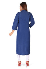 Denim Printed Sequence Embroidered Tabla Mandarine Collar Kurta