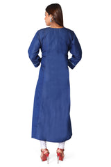 Denim Embroidered Butta Round Neck A Line Dress