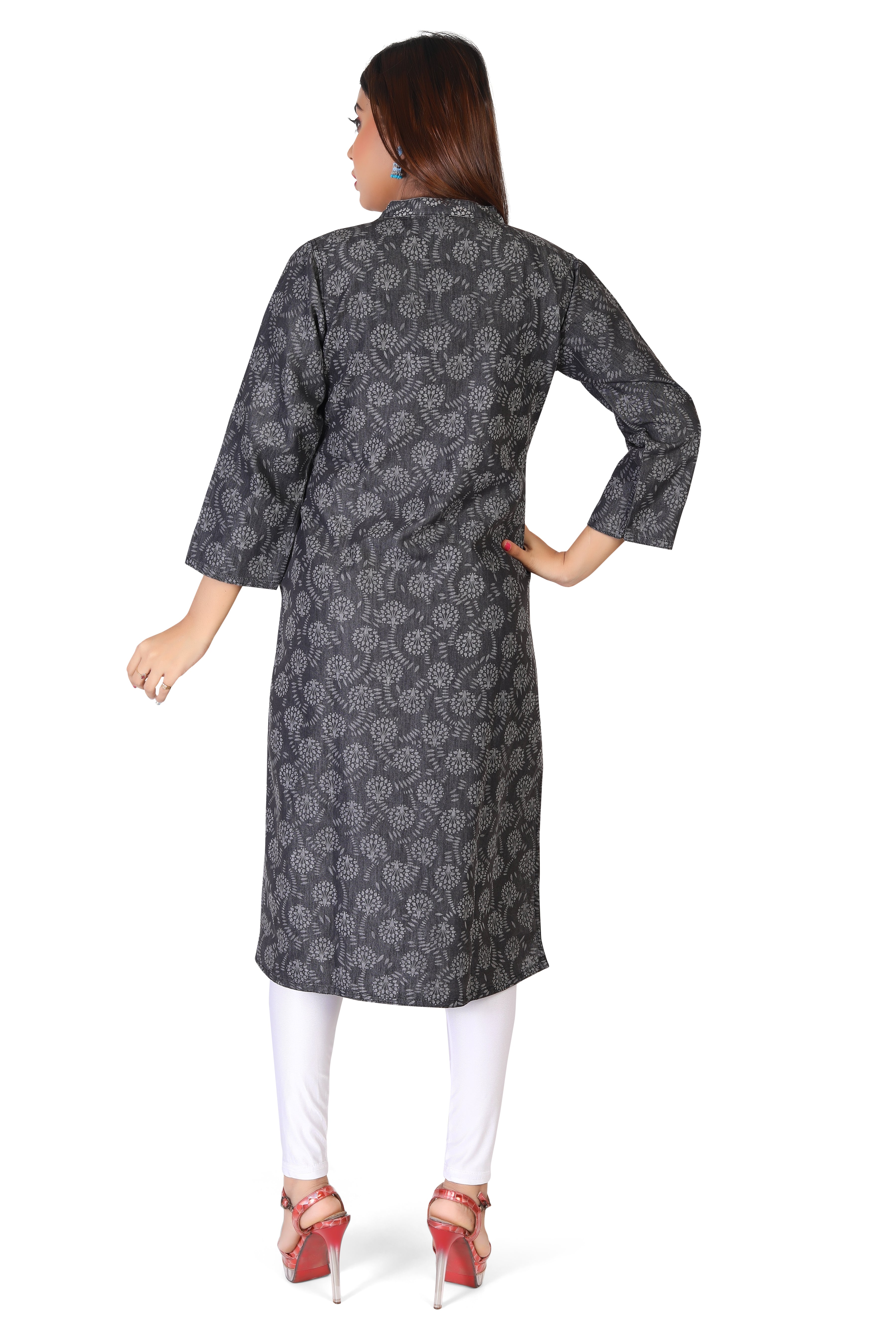 Black Denim allover Butta Printed Kurta
