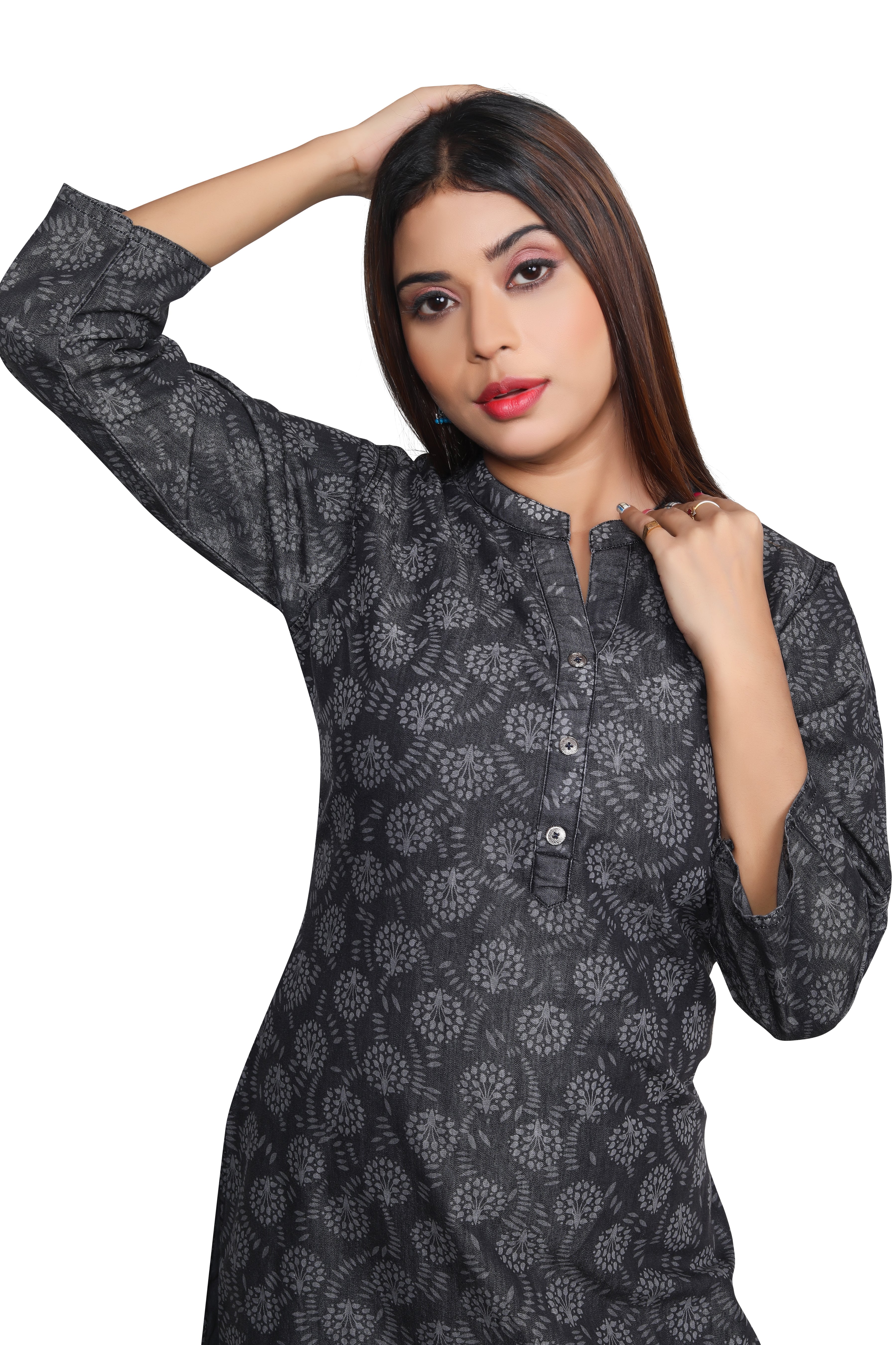 Black Denim allover Butta Printed Kurta