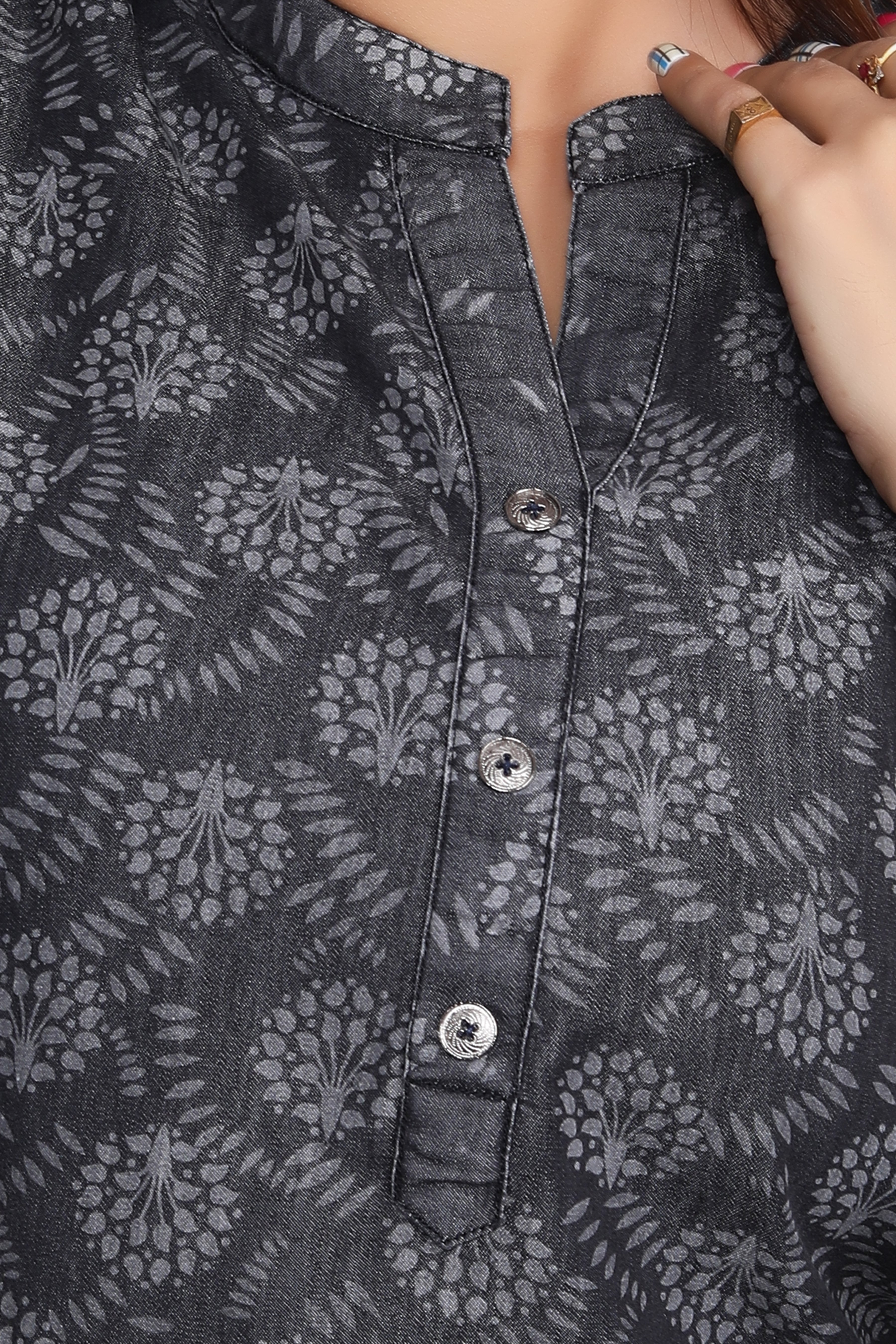 Black Denim allover Butta Printed Kurta