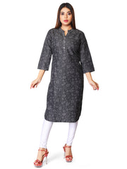 Black Denim Printed allover Butta Kurta