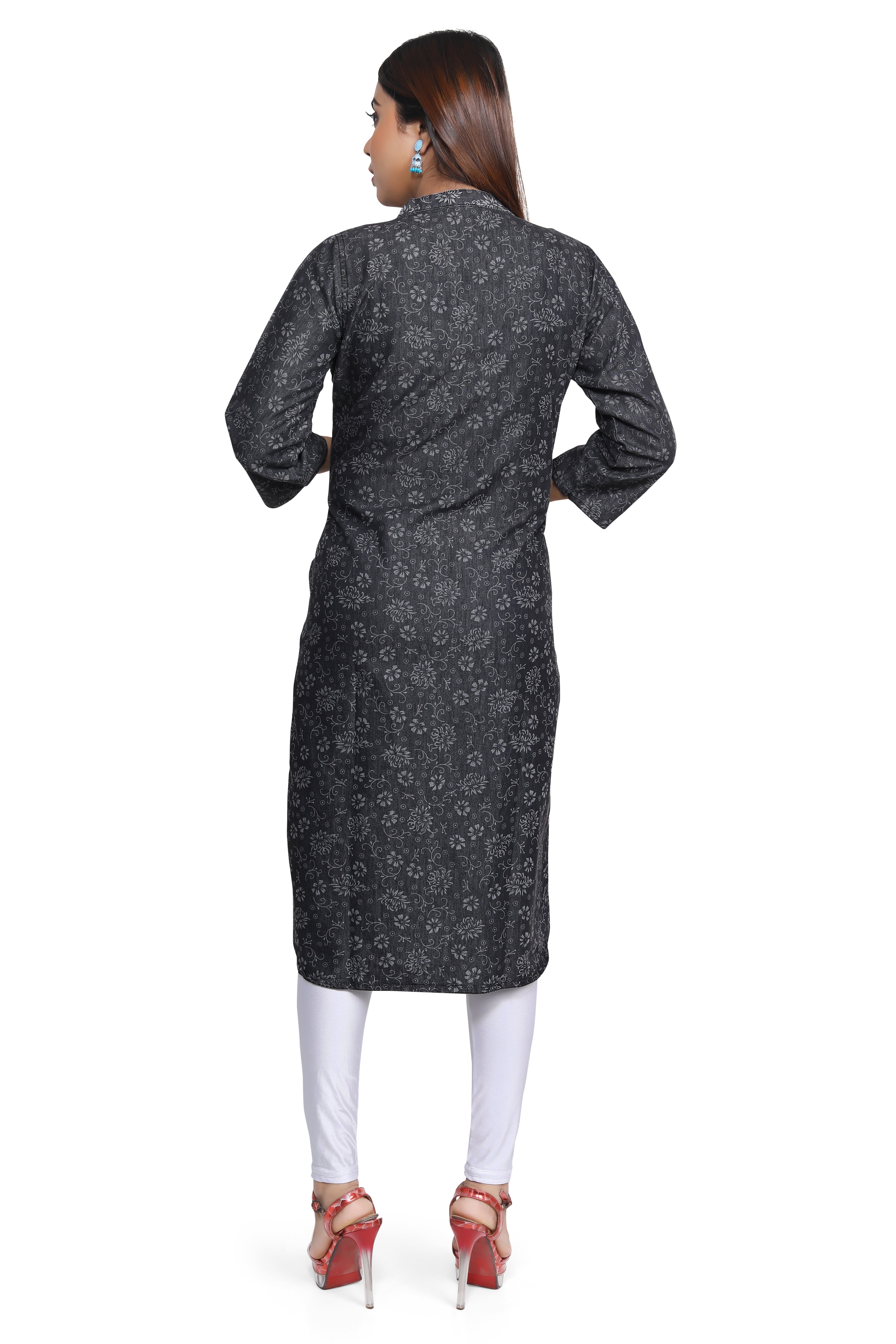Black Denim Printed allover Butta Kurta