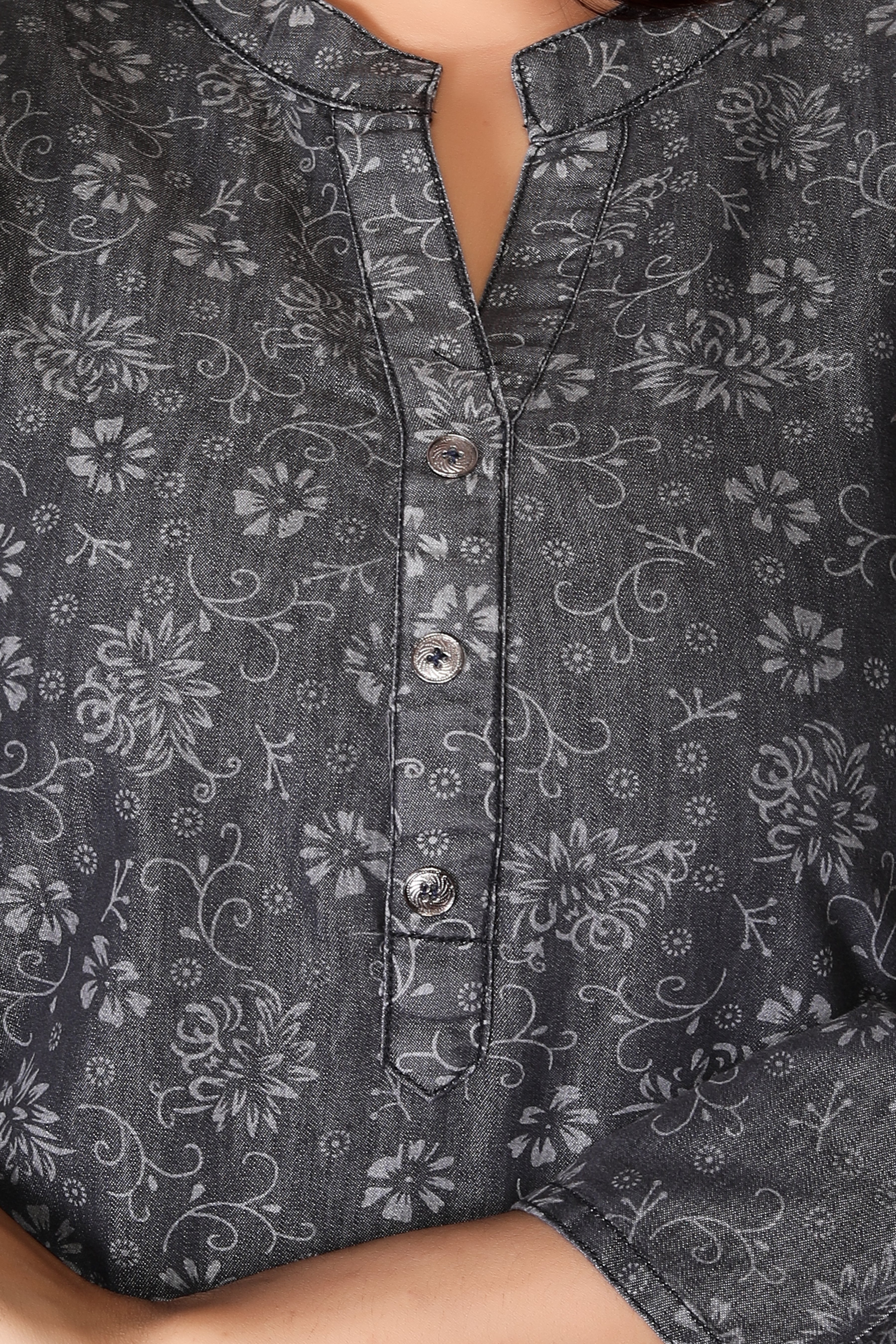 Black Denim Printed allover Butta Kurta