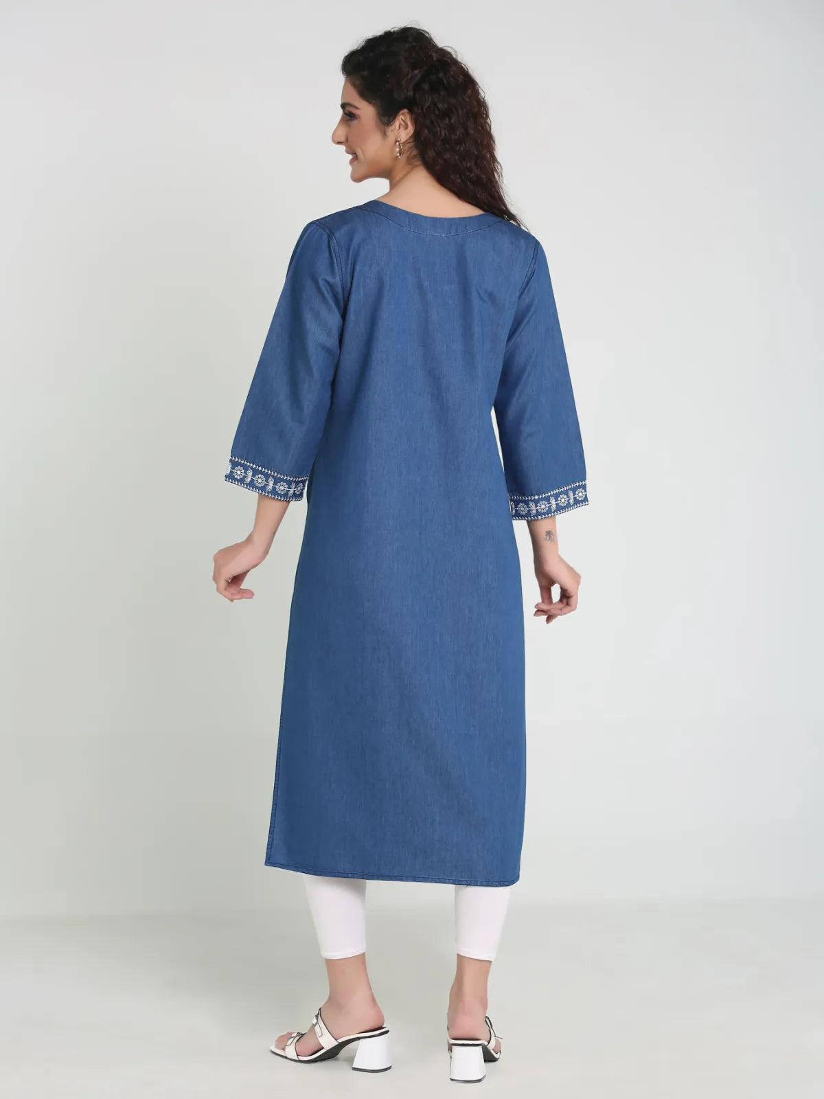 Denim Panel Sequence Embroidery Kurta
