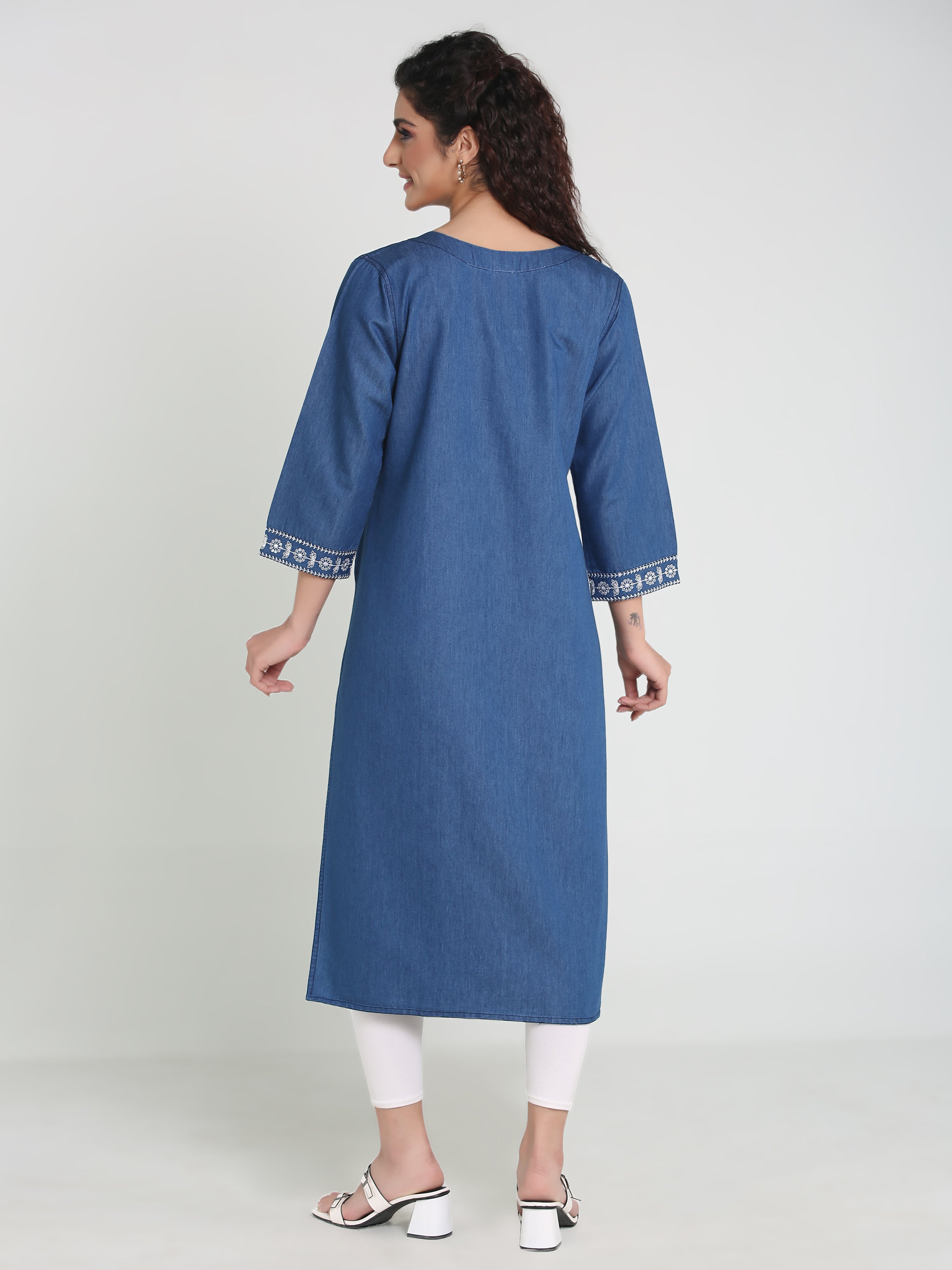 Denim Panel Sequence Embroidery Kurta