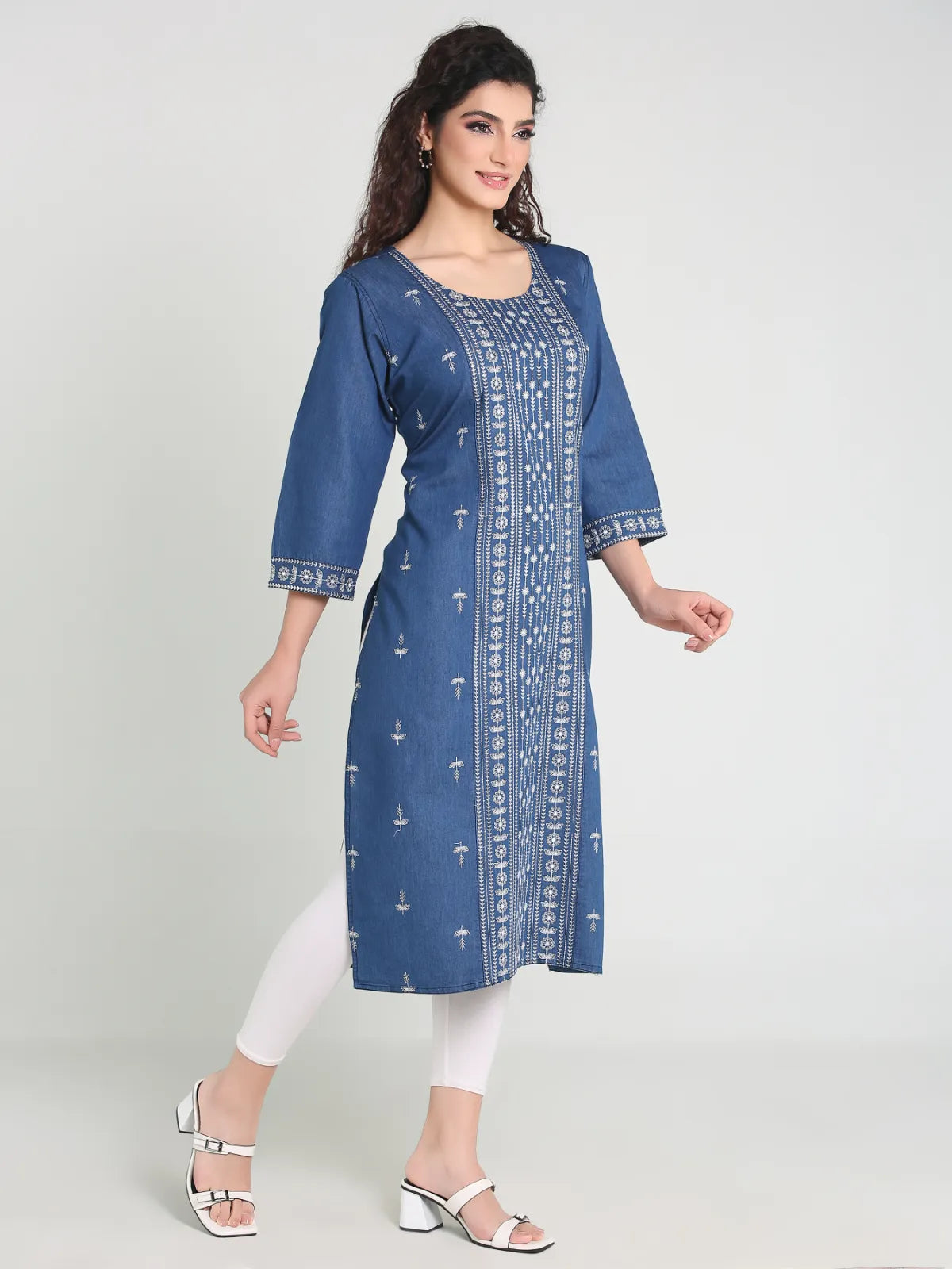 Denim Panel Sequence Embroidery Kurta