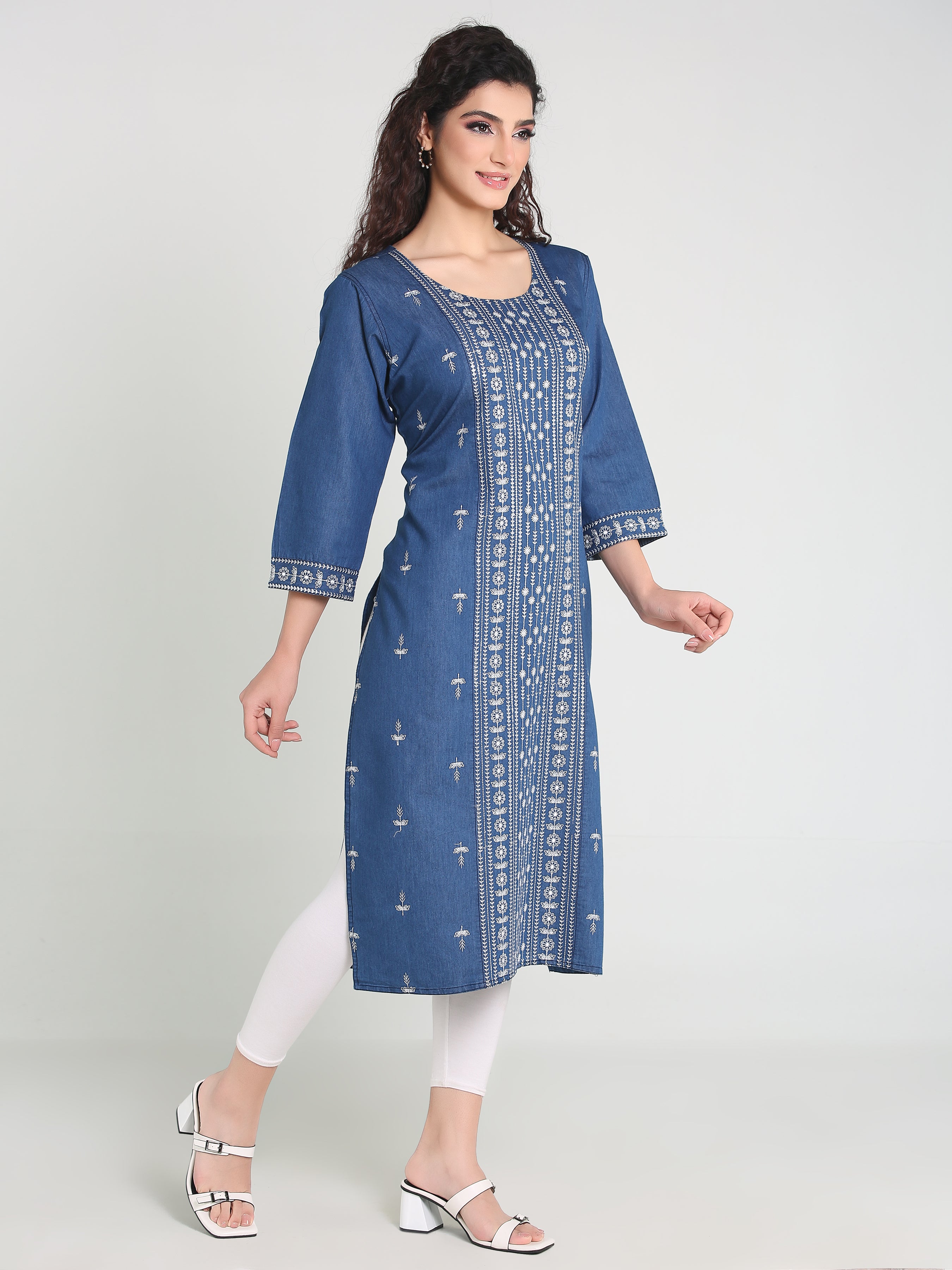 Denim Panel Sequence Embroidery Kurta
