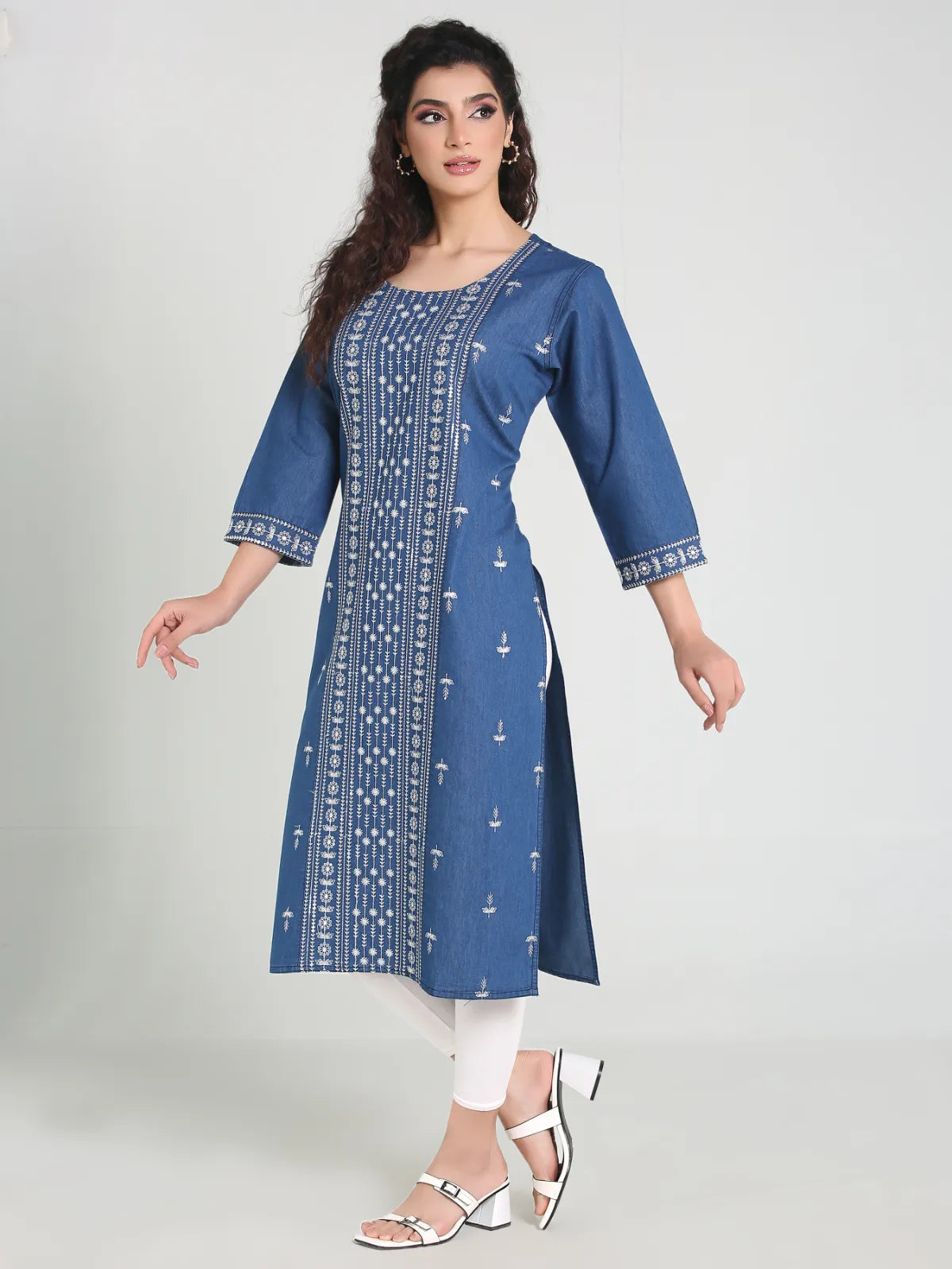 Denim Panel Sequence Embroidery Kurta