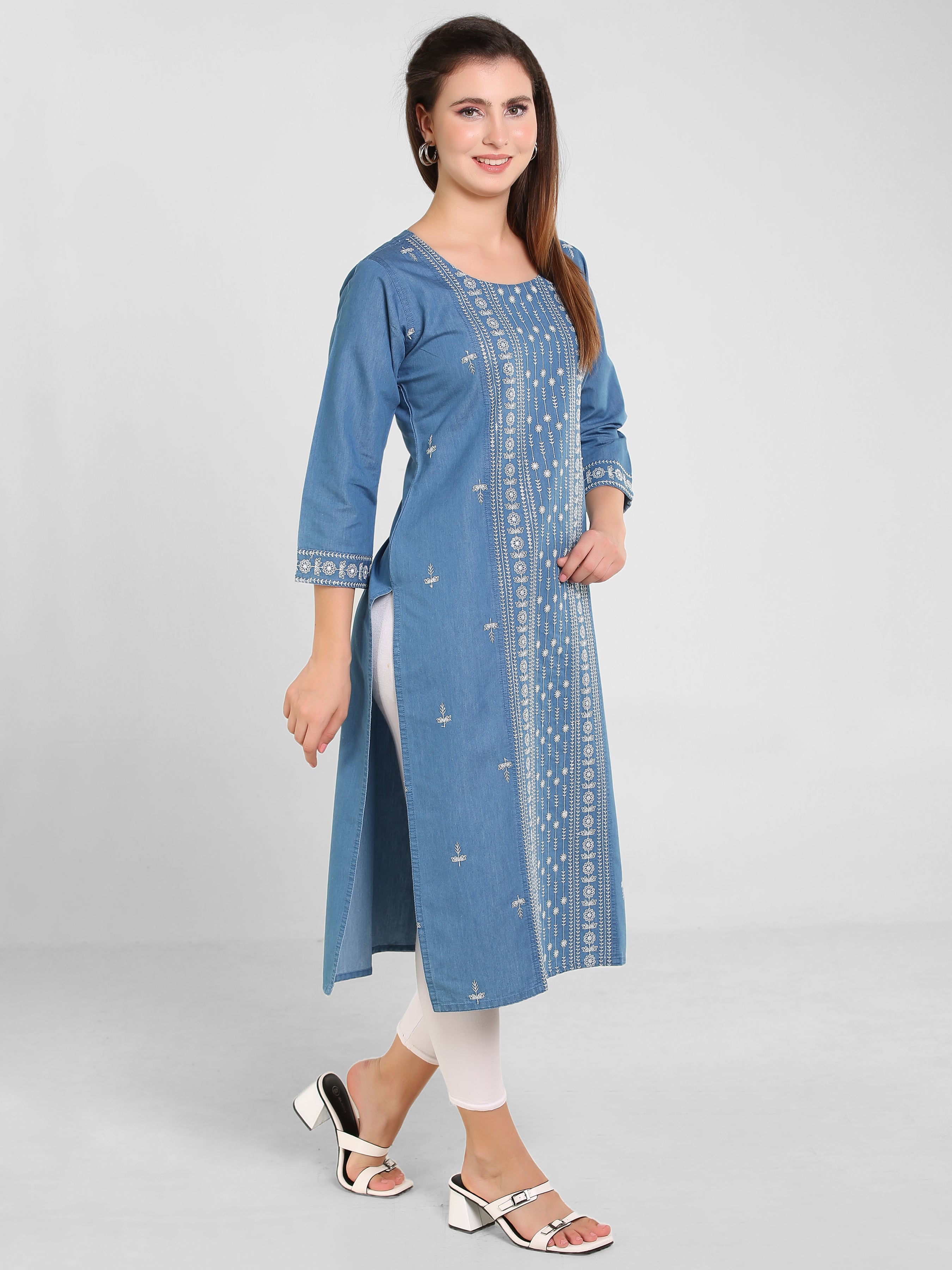 Denim Panel Sequence Embroidery Kurta