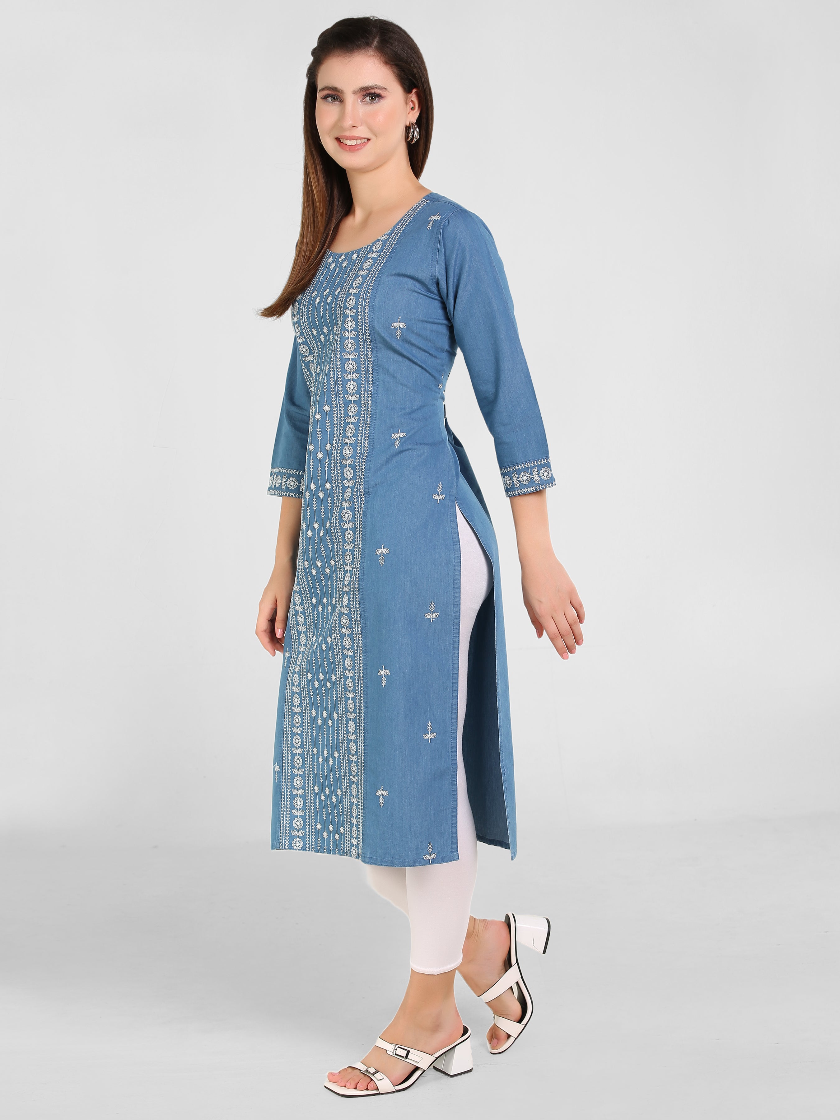 Denim Panel Sequence Embroidery Kurta
