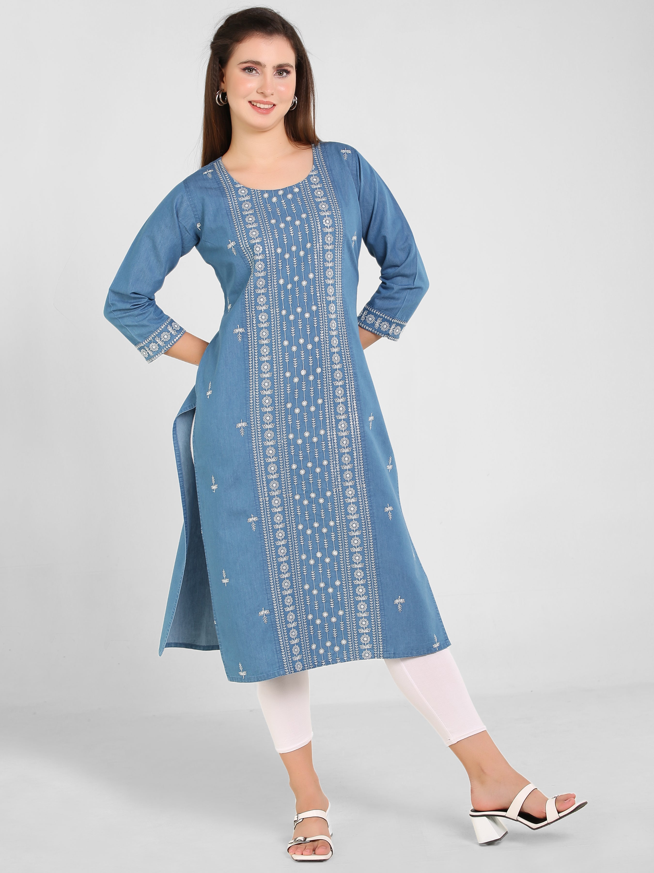 Denim Panel Sequence Embroidery Kurta