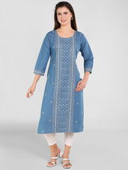 Denim Panel Sequence Embroidery Kurta