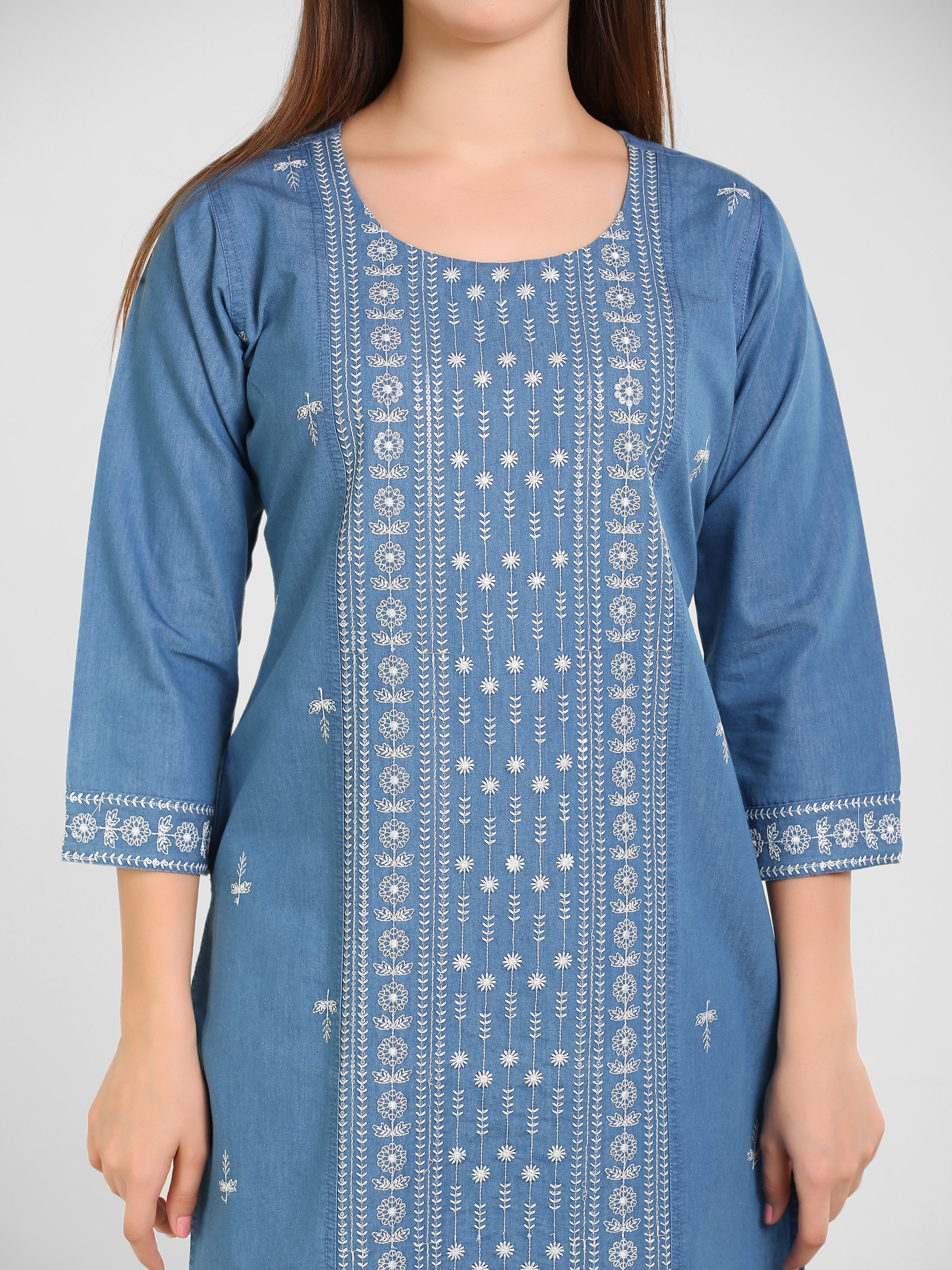 Denim Panel Sequence Embroidery Kurta