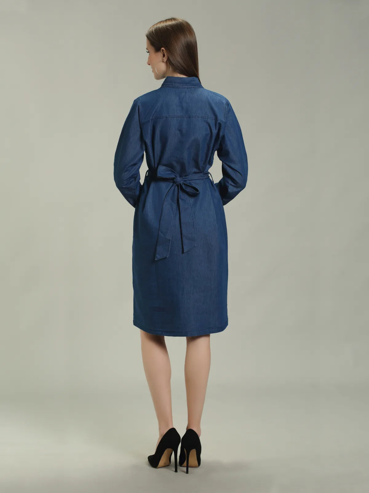 Denim Solid One piece W Both Side Shirt Pocket with belt