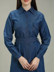 Denim Solid One piece W Both Side Shirt Pocket with belt