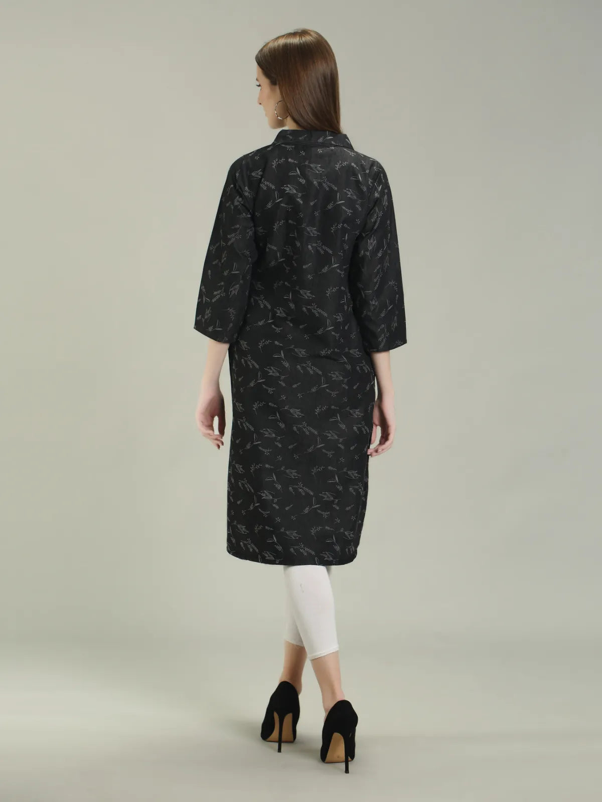 Denim Printed Apple Straight Kurti One Side Pocket