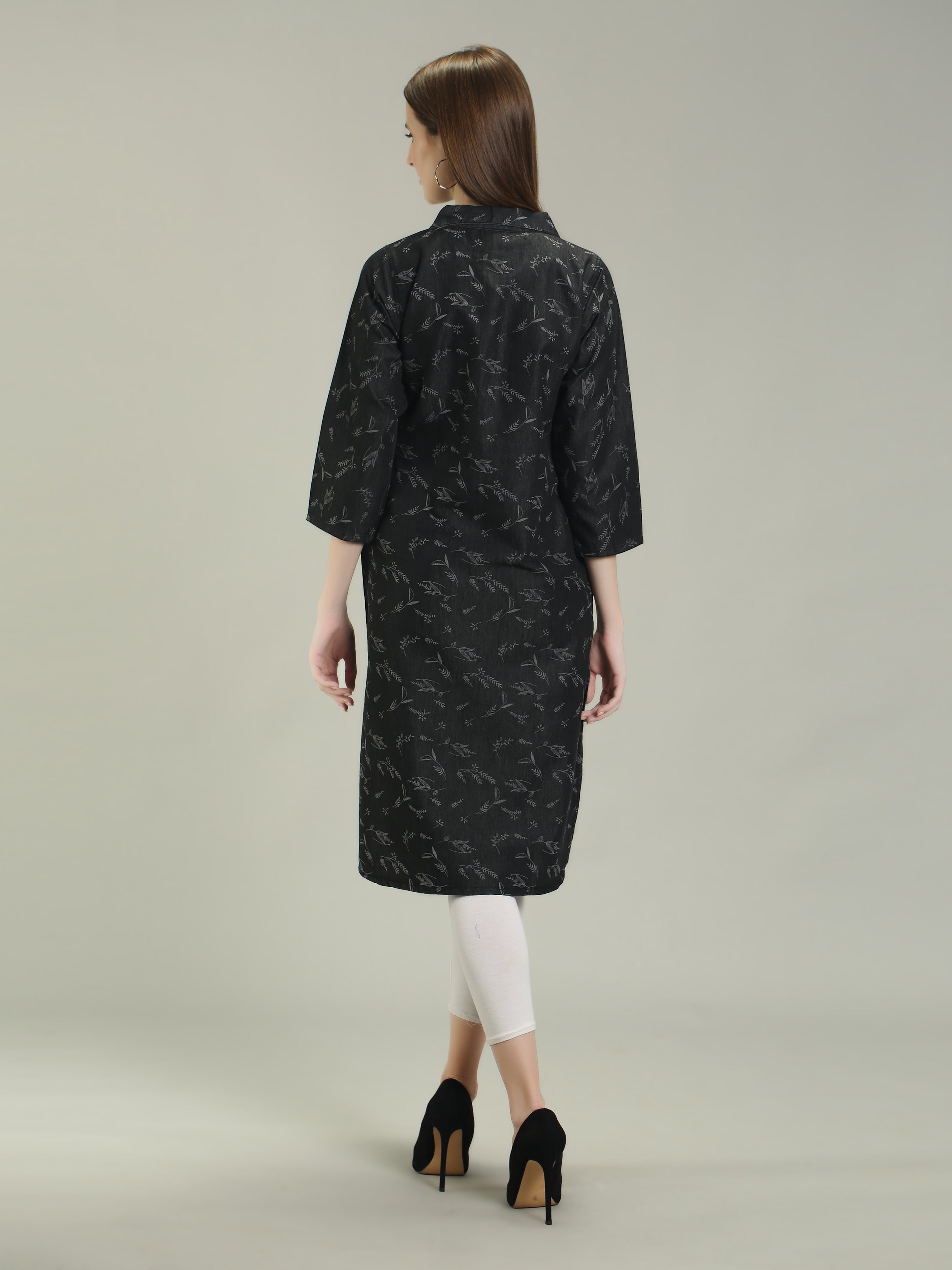 Denim Printed Apple Straight Kurti One Side Pocket