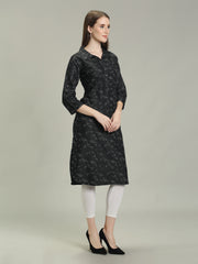 Denim Printed Apple Straight Kurti One Side Pocket