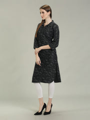 Denim Printed Apple Straight Kurti One Side Pocket
