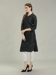 Denim Printed Apple Straight Kurti One Side Pocket