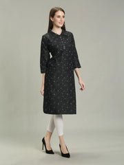 Denim Printed Apple Cut Kurta One Side Pocket
