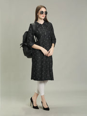 Denim Printed Apple Cut Kurta One Side Pocket
