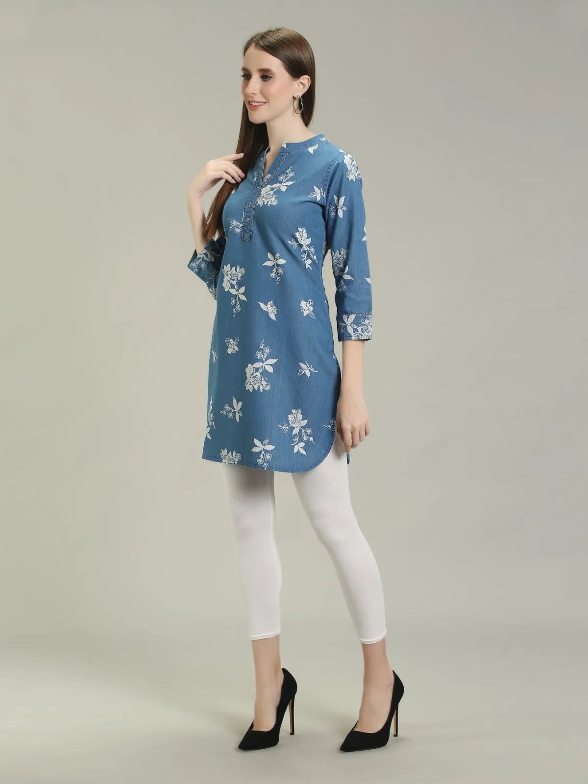 Denim Printed Apple Cut Kurti