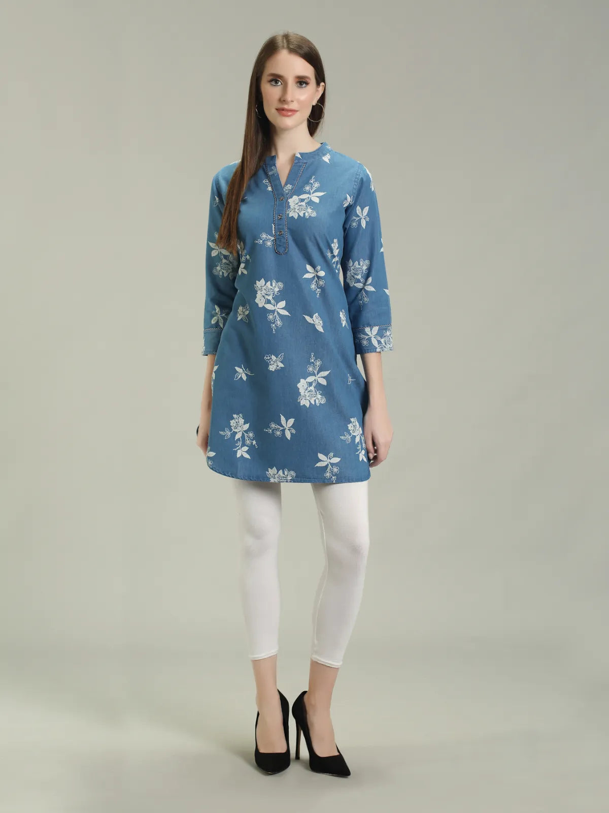 Denim Printed Apple Cut Kurti