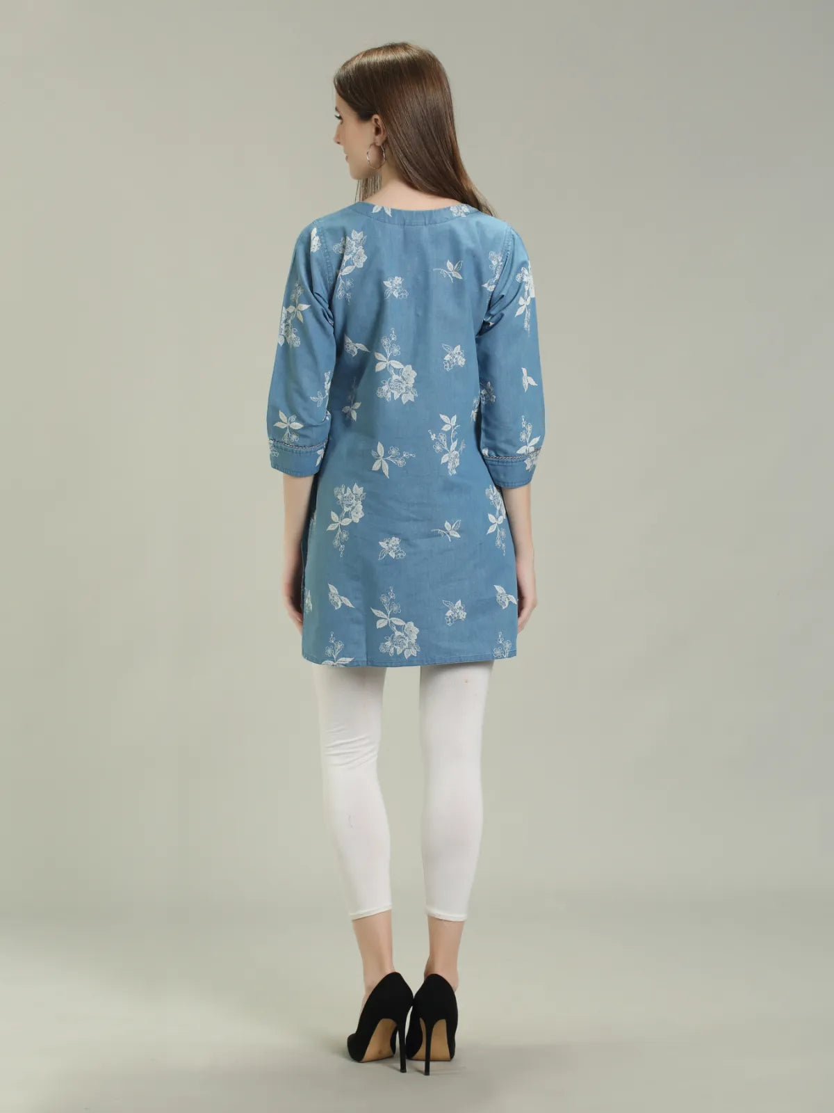 Denim Printed Kurta Patti Both Side Poket Kurti