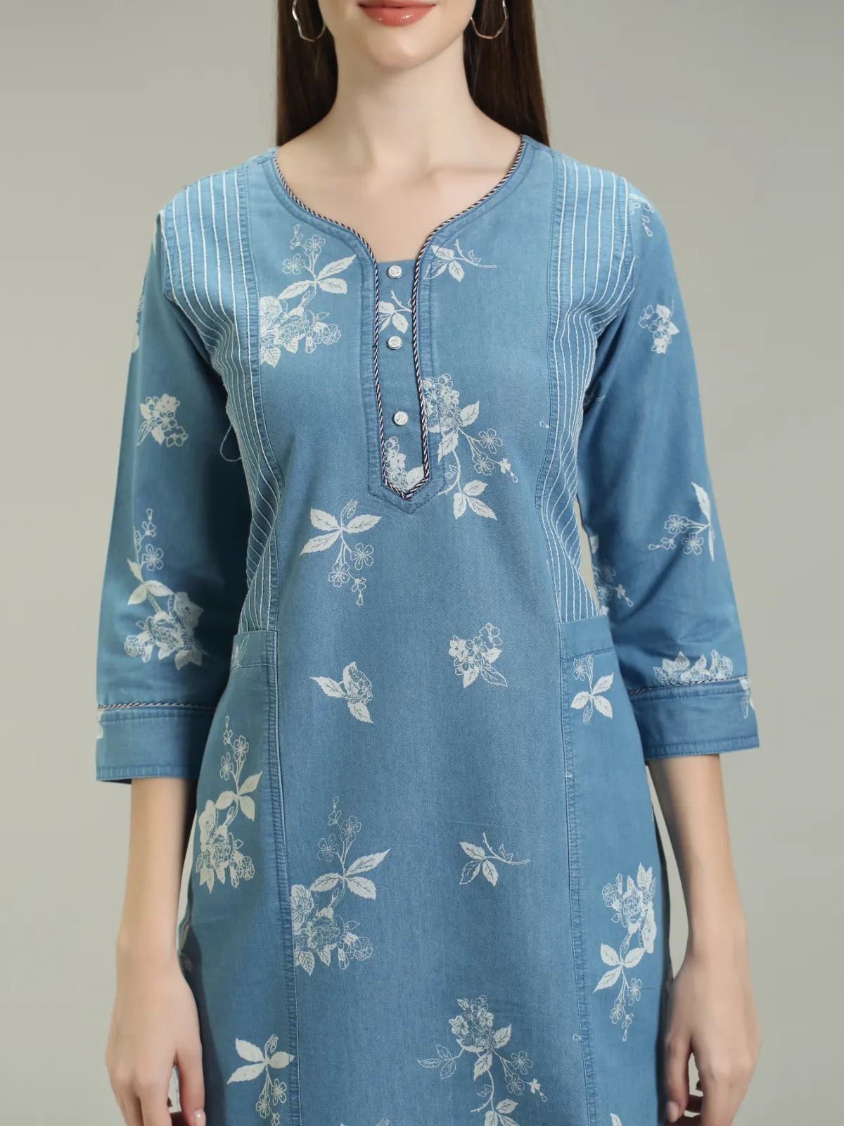 Denim Printed Kurta Patti Both Side Poket Kurti