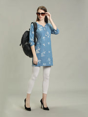 Denim Printed Kurta Patti Both Side Poket Kurti