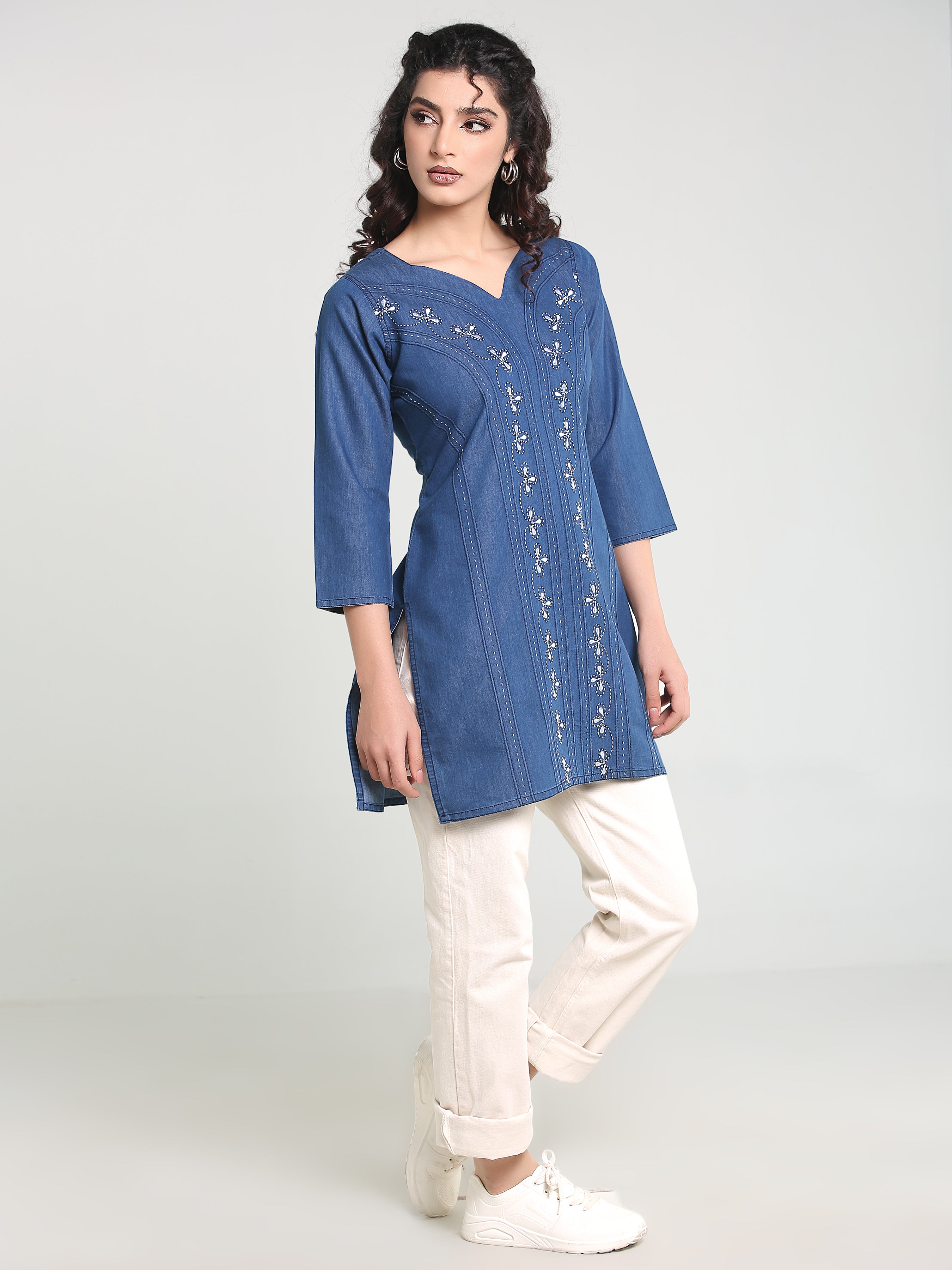 Denim Embroidered Kurti