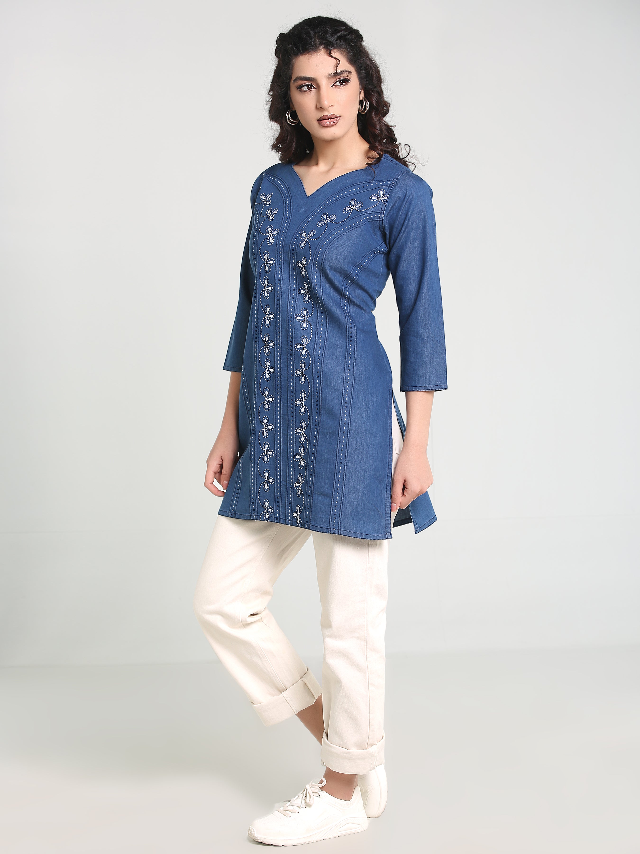 Denim Embroidered Kurti