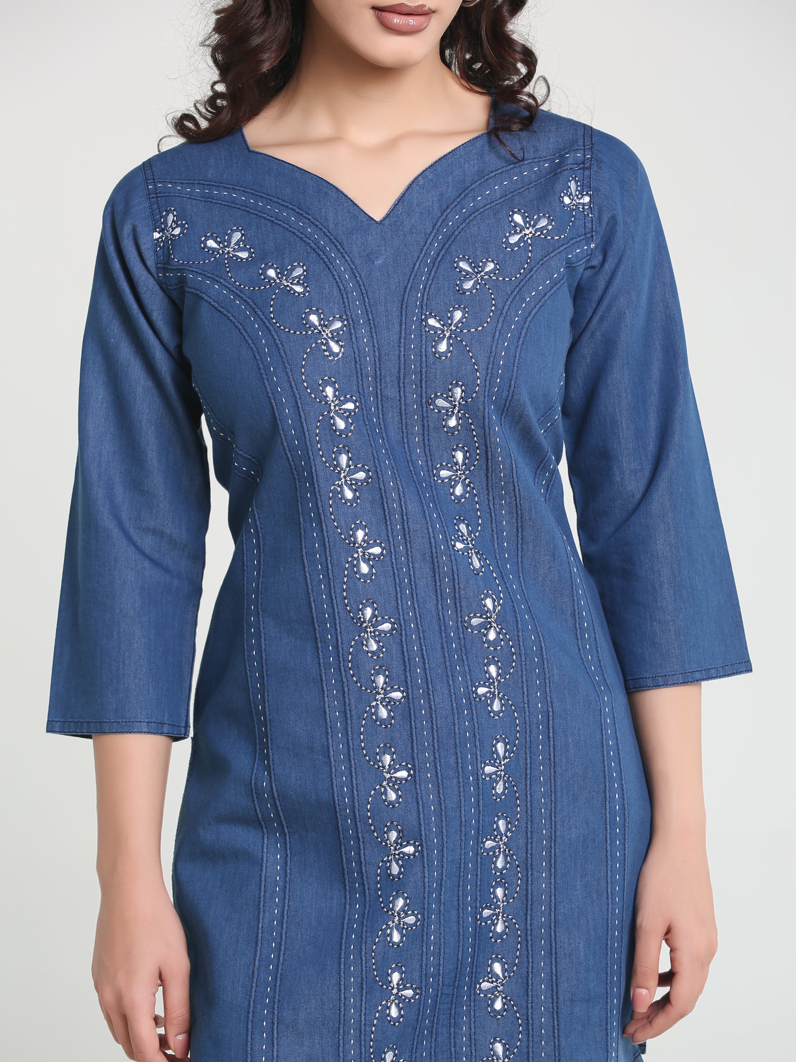 Denim Embroidered Kurti
