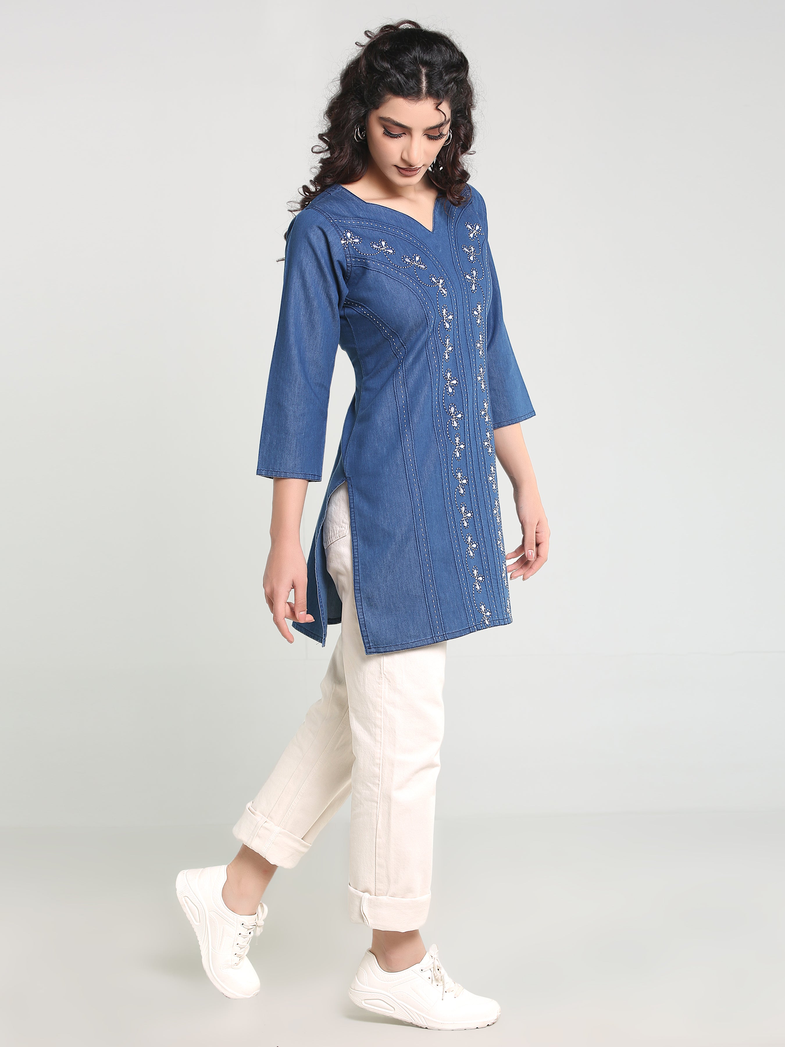 Denim Embroidered Kurti